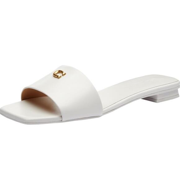 COACH Women's Sculpt C Logo Leather Slide Flat Sandals Sz 8 optic White NIB - Picture 1 of 11